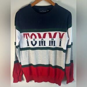 Tommy Jeans Sweater Sz M Spellout Cotton Crewneck Logo Pullover Retro Colorblock